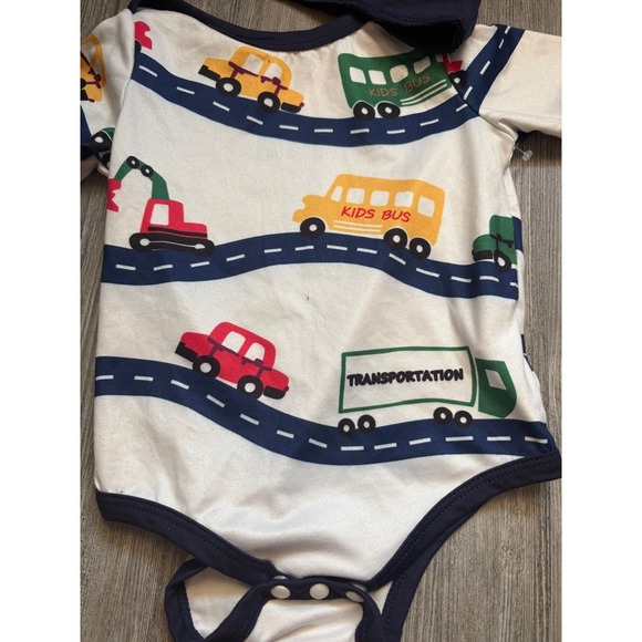 Baby Boys Girls Transportation Car Bus Truck Bodysuit Pants Hat Set 6-9M - Picture 4 of 6